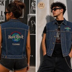 Hard Rock Cafe Denim Vest – Tijuana – Embroidered Logo – Size M